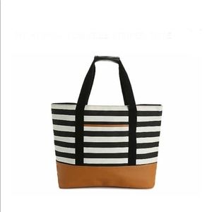 DSW Striped Tote Bag (Canvas and Faux Leather)